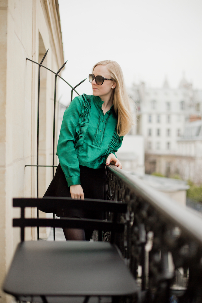 green H&M trend blouse SS16, where to stay in Paris – Grand Pigalle Hotel , hotels in Paris, hotel in Paris, hotel Montmartre