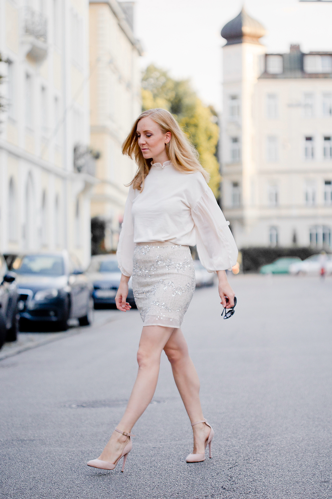 warehouse chiffon pullover look with sequin skirt mary jane pumps asos 