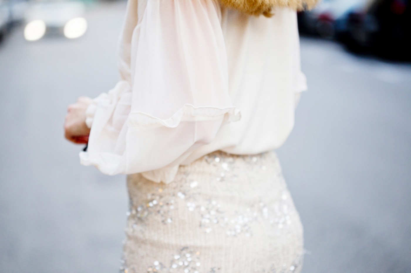 warehouse chiffon pullover look with sequin skirt mary jane pumps asos 
