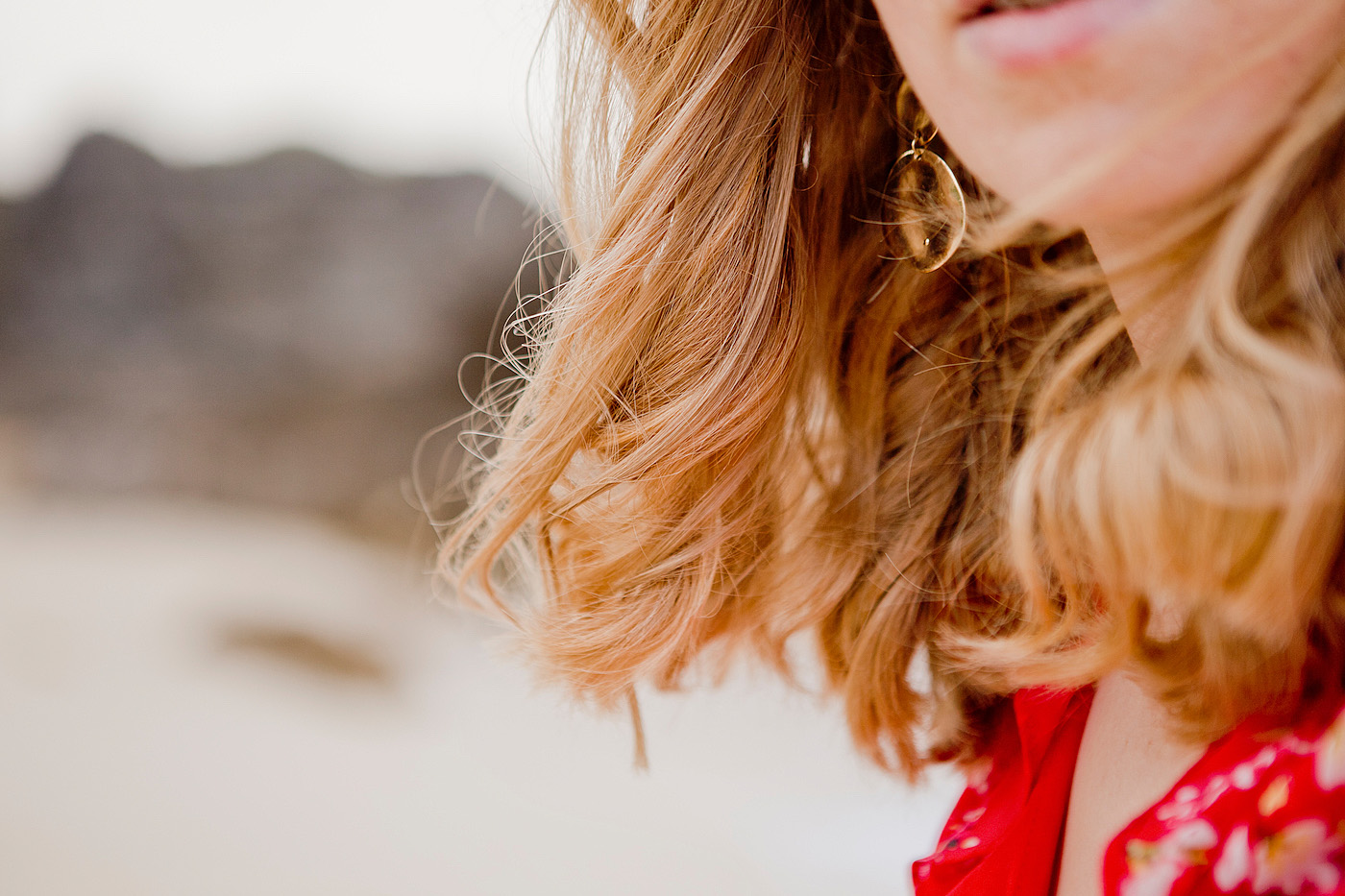 the golden bun - statement earrings, red flower chiffon dress H&M _ okinawa beach